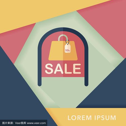 购物商店销售标志与长影子扁平图标,eps10